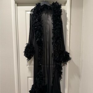 Elegant Black Feather Trimmed Robe